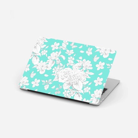 Laptop-Aufkleber türkis floral muster mit blumen – Wallnifity®