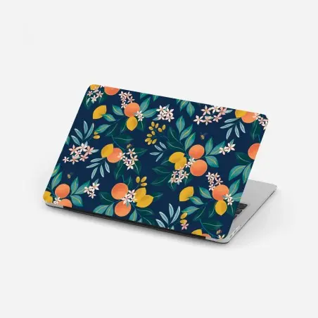 Laptop-Aufkleber botanisches zitronen- und orangenmuster auf marineblauem hintergrund – Wallnifity®