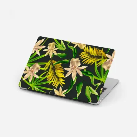 Laptop-Aufkleber tropisches orchideenmuster auf dunklem hintergrund – Wallnifity®