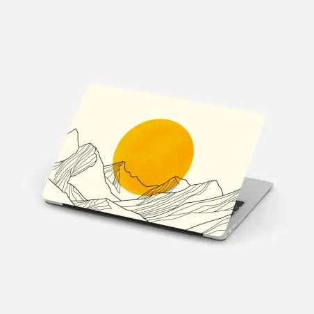 Laptop-Aufkleber goldene sonne über minimalistischen bergen – Wallnifity®