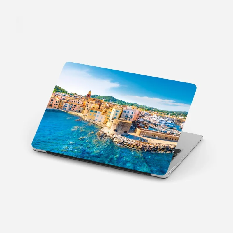Laptop-Aufkleber sonniger Mittelmeerhafen