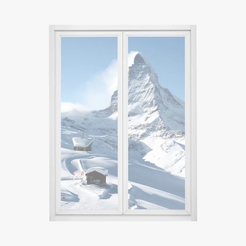 Fensteraufkleber majestätischer alpiner gipfel im winter