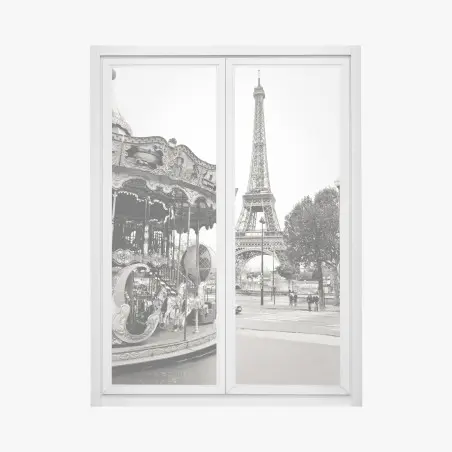 Fensteraufkleber Eiffelturm und karussell in Paris – Wallnifity®