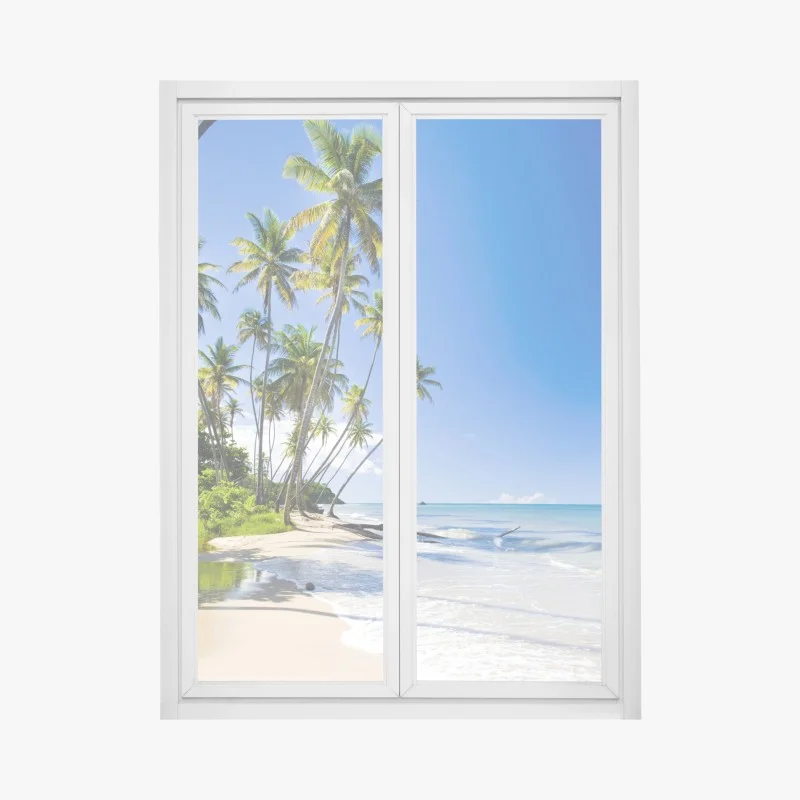 Fensteraufkleber tropischer palmenstrand unter blauem himmel