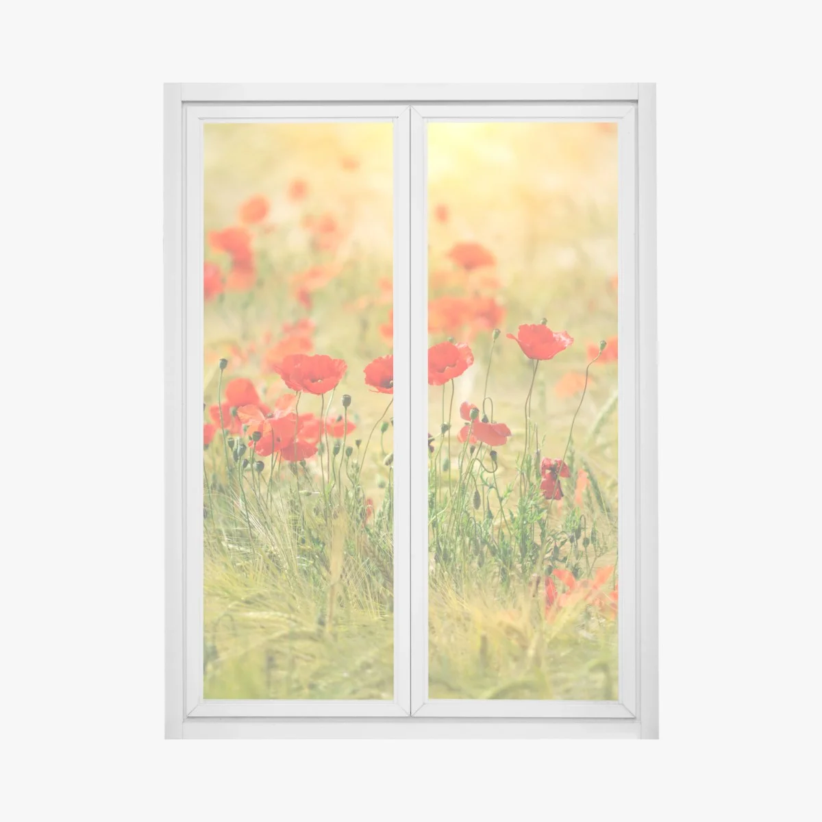 Fensteraufkleber rote mohnwiese im sonnenlicht – Wallnifity® Fensteraufkleber rote mohnwiese im sonnenlicht – Wallnifity®
