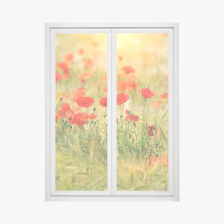 Fensteraufkleber rote mohnwiese im sonnenlicht – Wallnifity®
