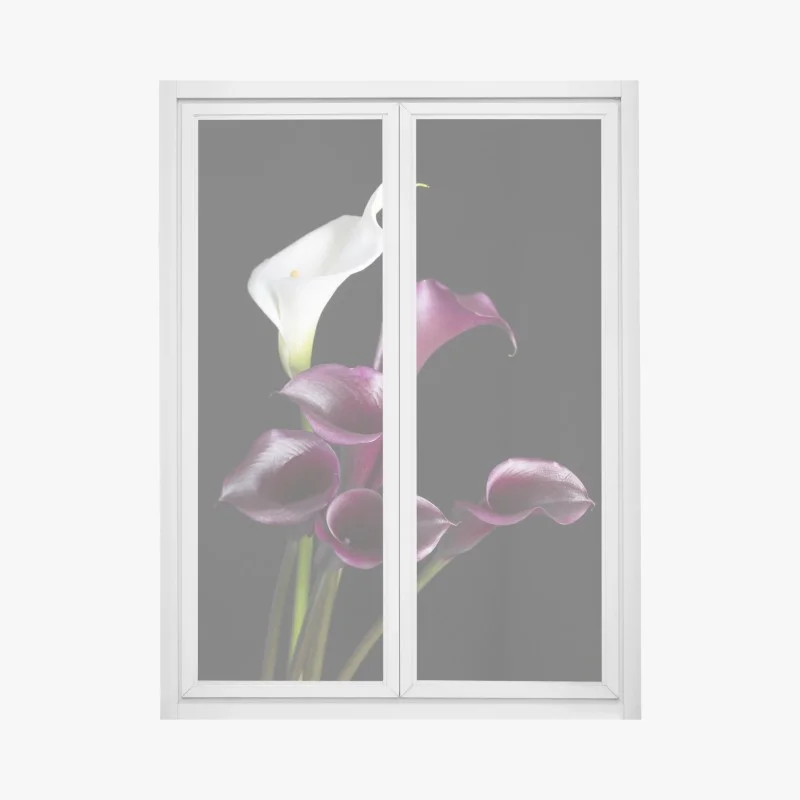 Fensteraufkleber elegante violette und weiße callas – Wallnifity®