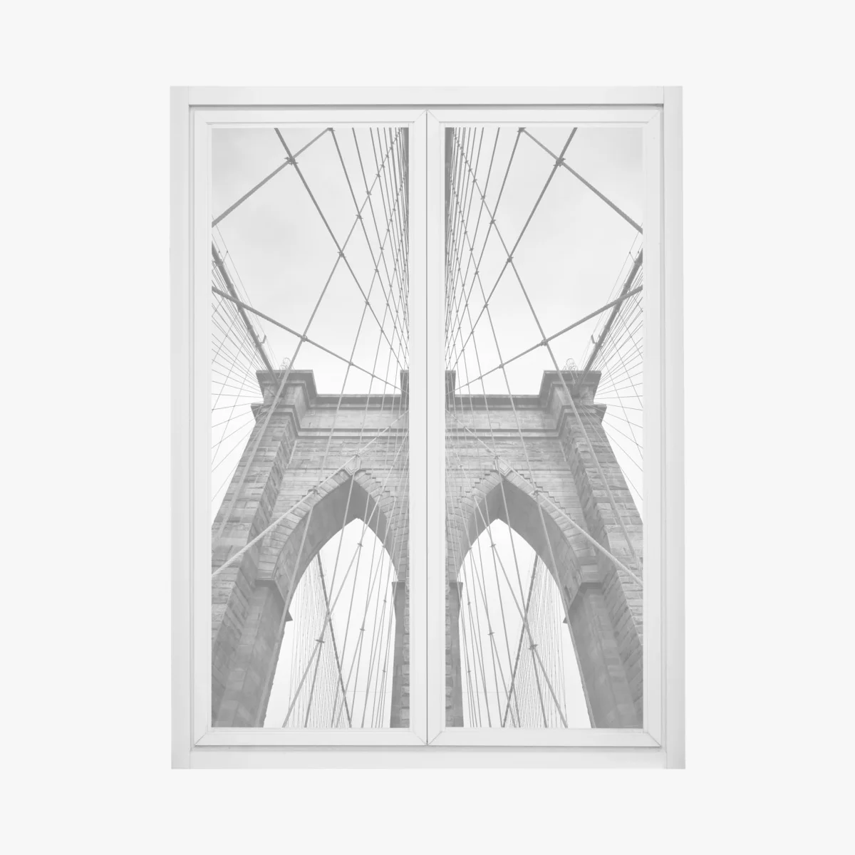 Fensteraufkleber perspektive der Brooklyn Bridge in monochrom – Wallnifity® Fensteraufkleber perspektive der Brooklyn Bridge in monochrom – Wallnifity®