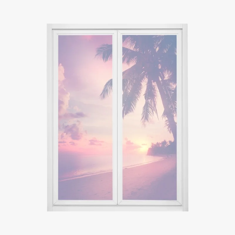 Fensteraufkleber tropischer sonnenuntergang am strand