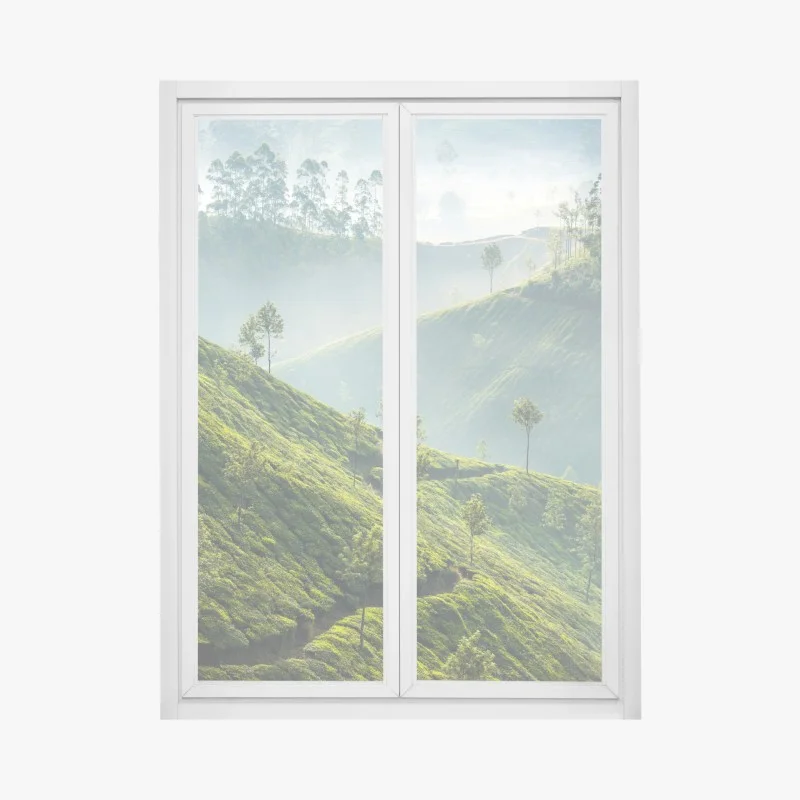 Fensteraufkleber neblige teeplantagen auf den hügeln von Munnar