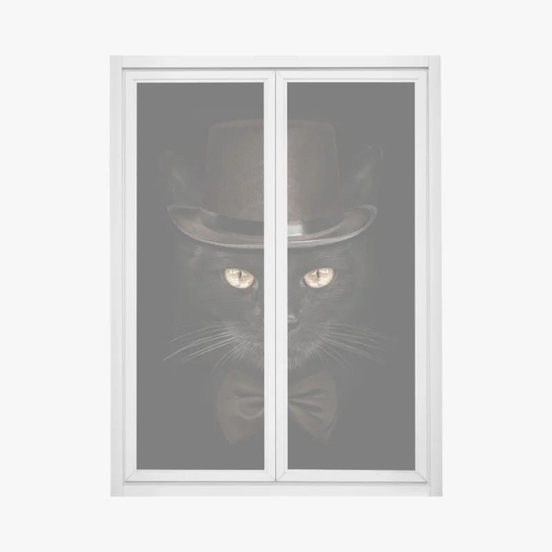 Fensteraufkleber elegante schwarze katze mit zylinder und fliege