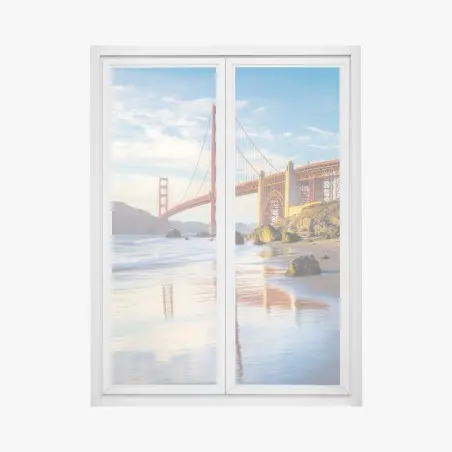 Fensteraufkleber Golden Gate Bridge reflektiert am strand – Wallnifity®