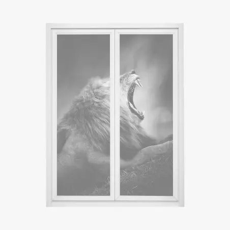 Fensteraufkleber majestätischer brüllender löwe in monochrom – Wallnifity®