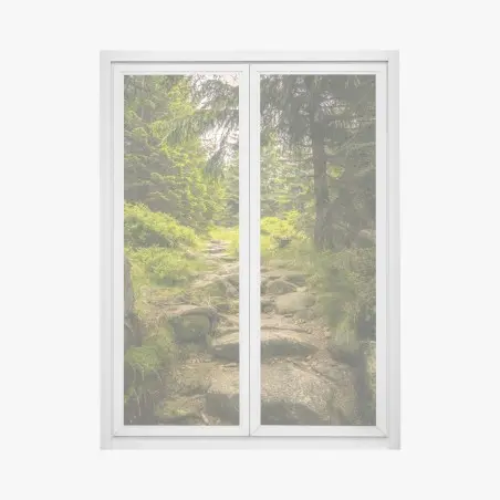 Fensteraufkleber ruhiger waldweg durch nadelwald – Wallnifity®