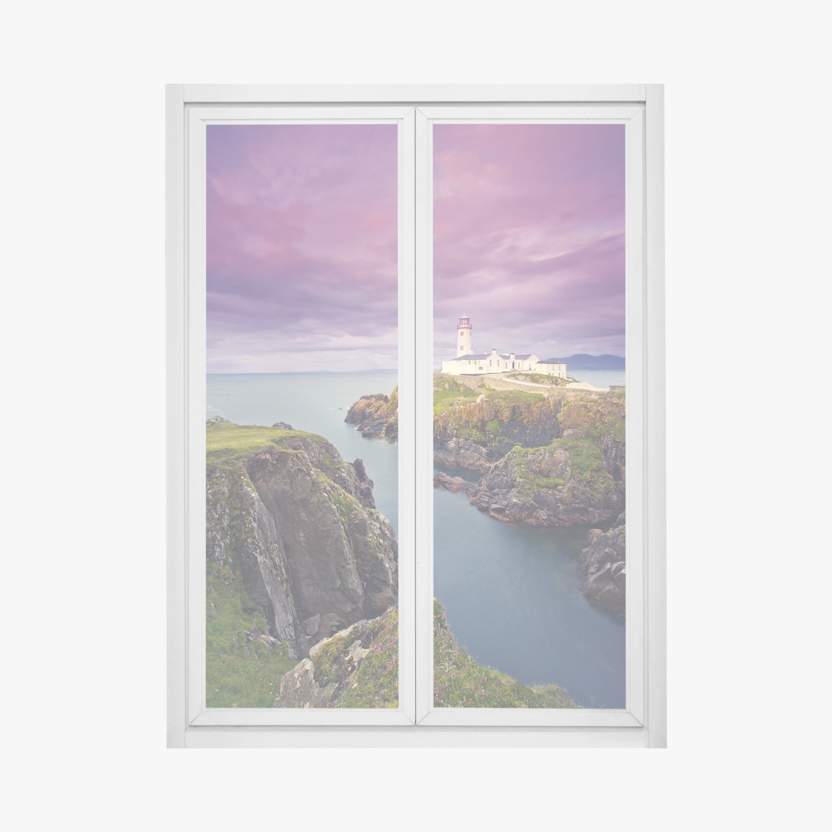 Fensteraufkleber lila leuchtturm an steiler küste – Wallnifity®