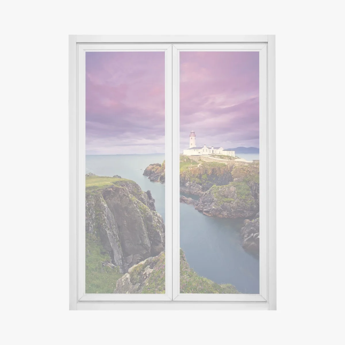 Fensteraufkleber lila leuchtturm an steiler küste – Wallnifity® Fensteraufkleber lila leuchtturm an steiler küste – Wallnifity®