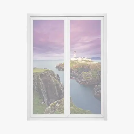 Fensteraufkleber lila leuchtturm an steiler küste – Wallnifity®