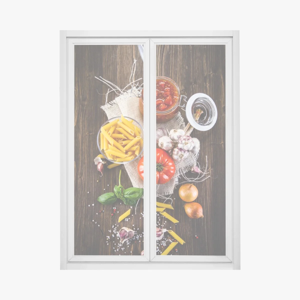 Fensteraufkleber rustikales italienisches pasta-arrangement – Wallnifity® Fensteraufkleber rustikales italienisches pasta-arrangement – Wallnifity®