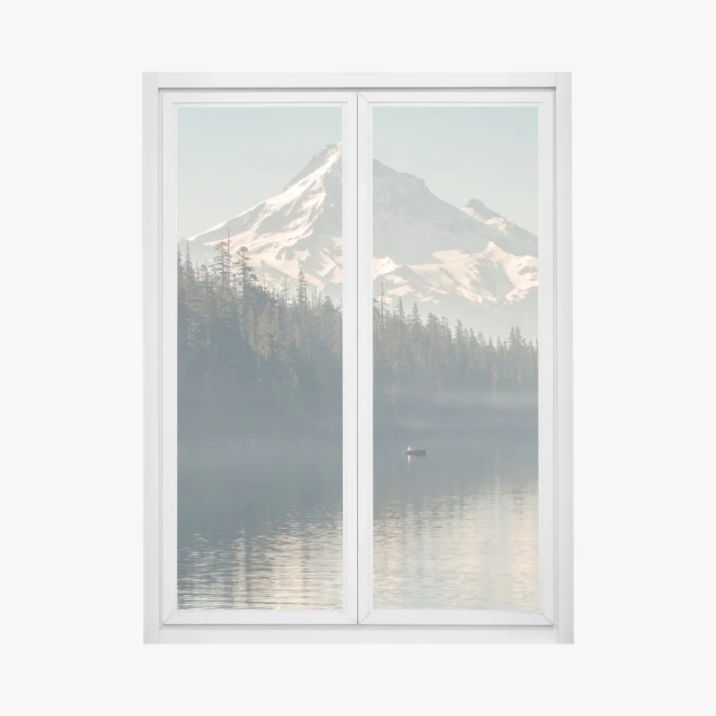 Fensteraufkleber schneebedeckter berg über ruhigem see