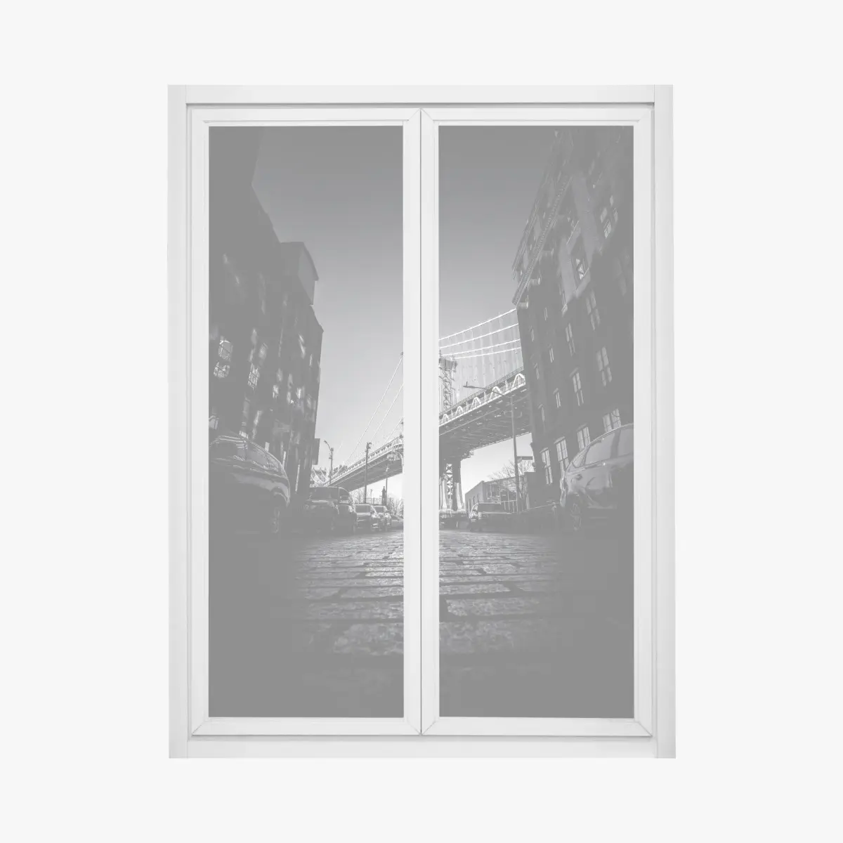 Fensteraufkleber Manhattan brücke perspektive über kopfsteinpflaster – Wallnifity®