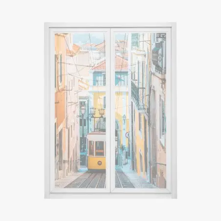 Fensteraufkleber lebendige bica straßenbahn in Lissabon – Wallnifity®