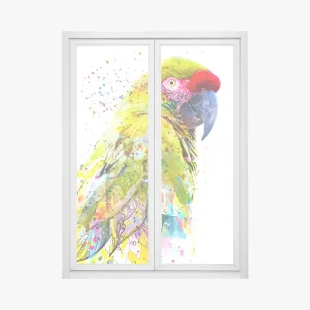 Fensteraufkleber lebhaftes aquarell-porträt eines papageis – Wallnifity®