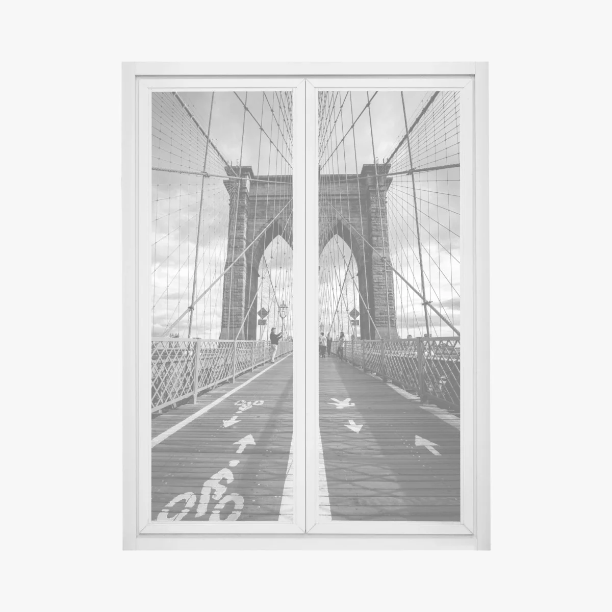Fensteraufkleber Brooklyn Bridge perspektive in monochrom – Wallnifity® Fensteraufkleber Brooklyn Bridge perspektive in monochrom – Wallnifity®