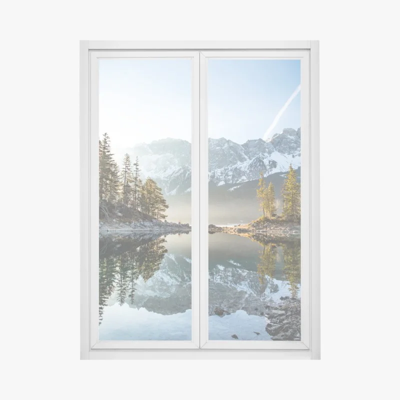 Fensteraufkleber bergsee spiegelung bei sonnenaufgang