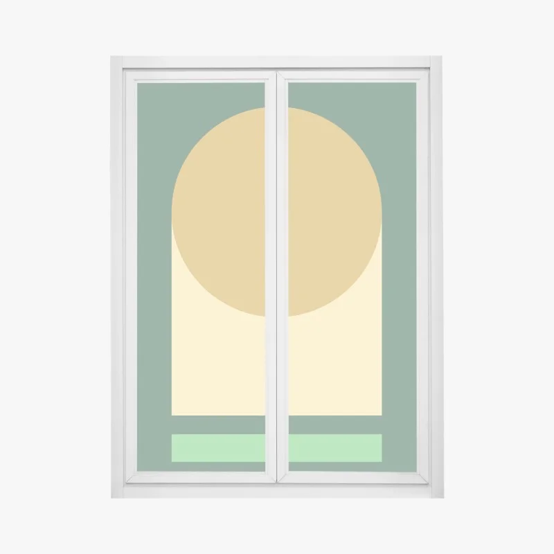 Fensteraufkleber goldene sonne über geometrischem block