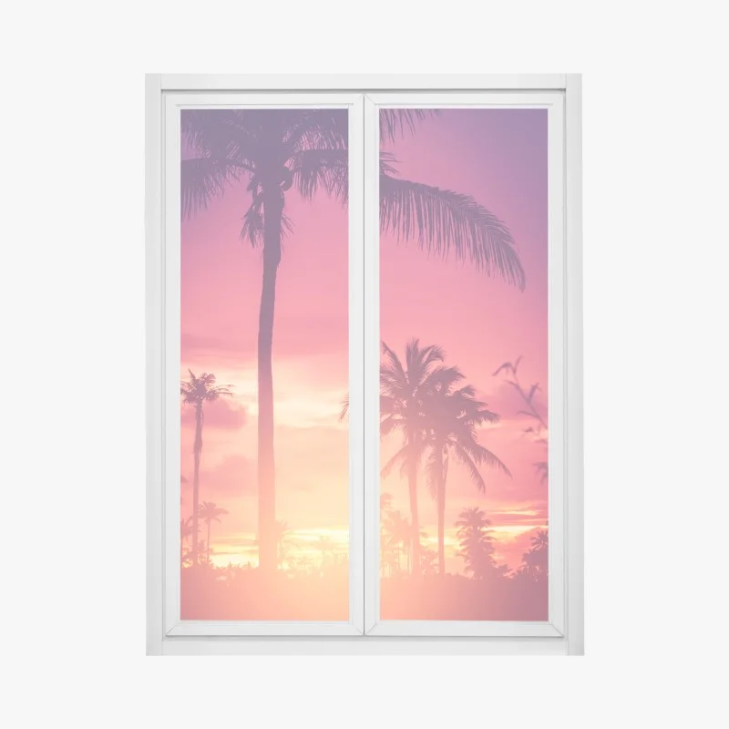 Fensteraufkleber tropischer sonnenuntergang mit palmen