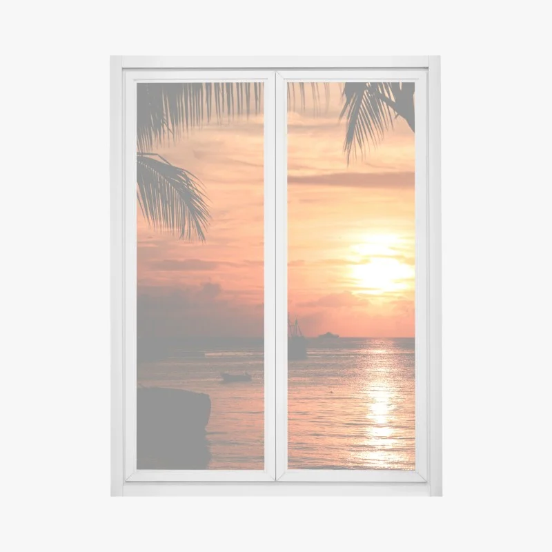 Fensteraufkleber tropischer sonnenuntergang am meer
