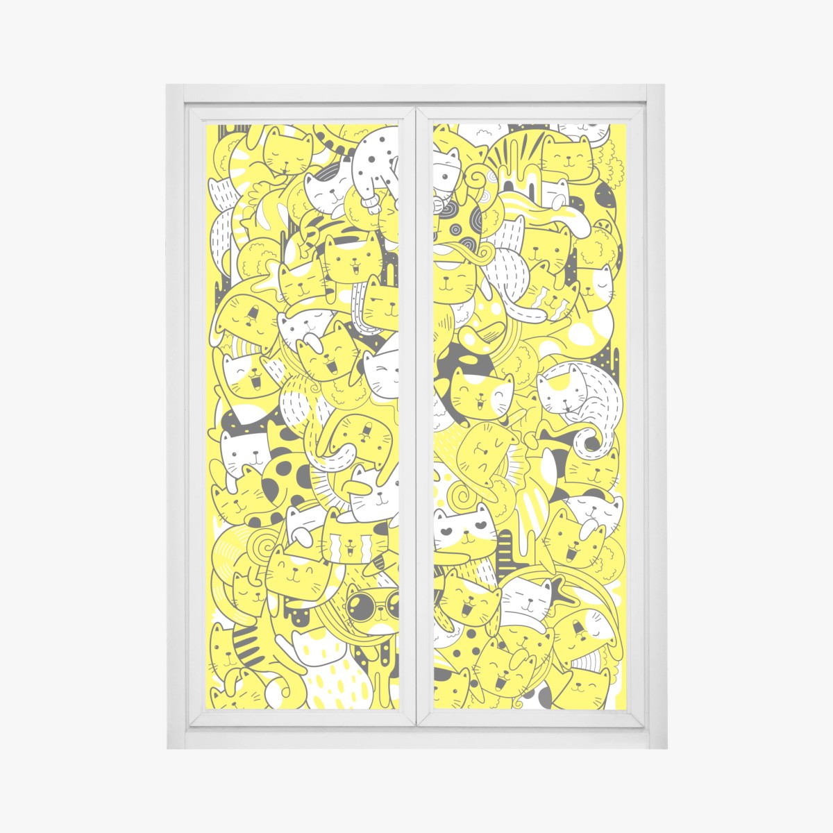 Fensteraufkleber verspielte gelbe katzen-collage – Wallnifity®