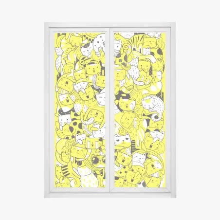Fensteraufkleber verspielte gelbe katzen-collage – Wallnifity®