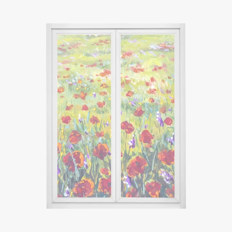 Fensteraufkleber impressionistische mohnwiese