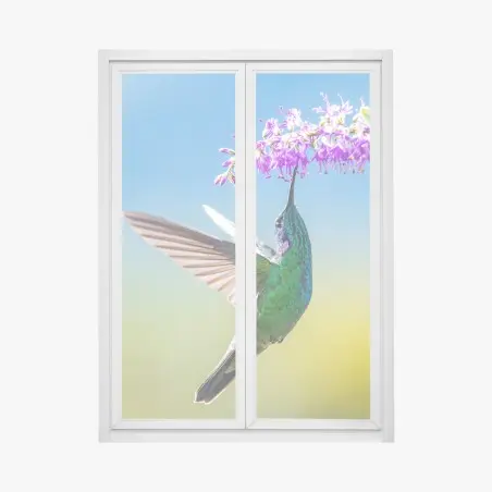 Fensteraufkleber kolibri an violetter blüte – Wallnifity®