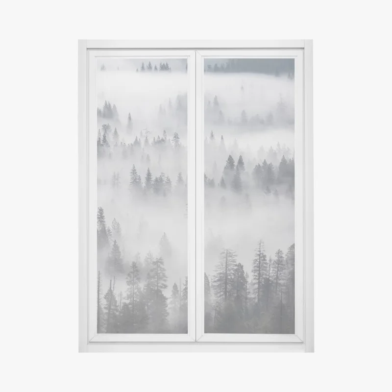 Fensteraufkleber nebeliger kiefernwald