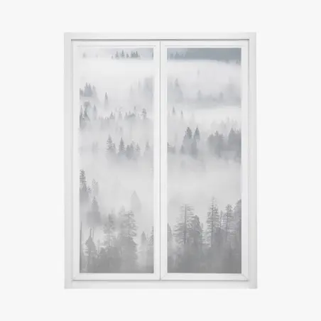 Fensteraufkleber nebeliger kiefernwald – Wallnifity®