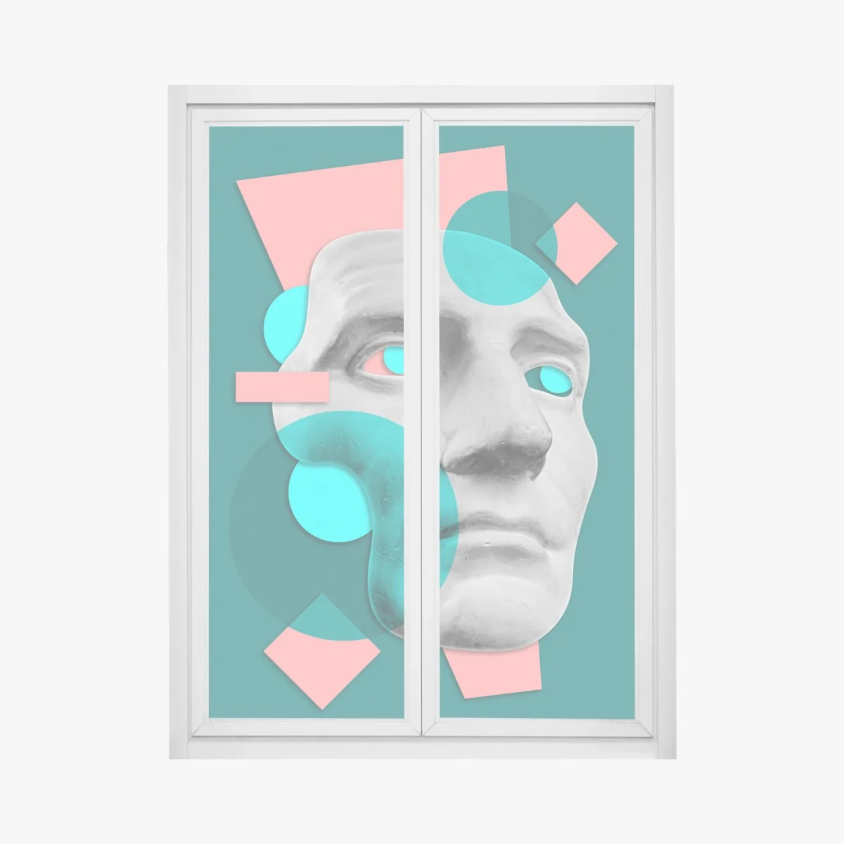 Fensteraufkleber abstrakte klassische maske in türkis und rosa – Wallnifity® Fensteraufkleber abstrakte klassische maske in türkis und rosa – Wallnifity®