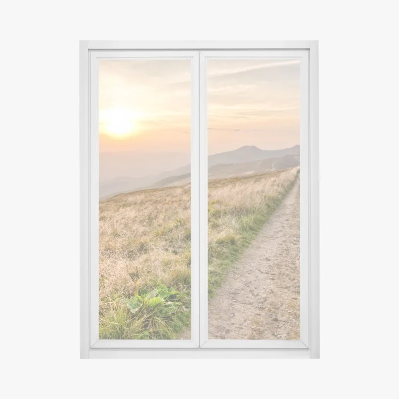 Fensteraufkleber wanderpfad bei sonnenuntergang in Bieszczady