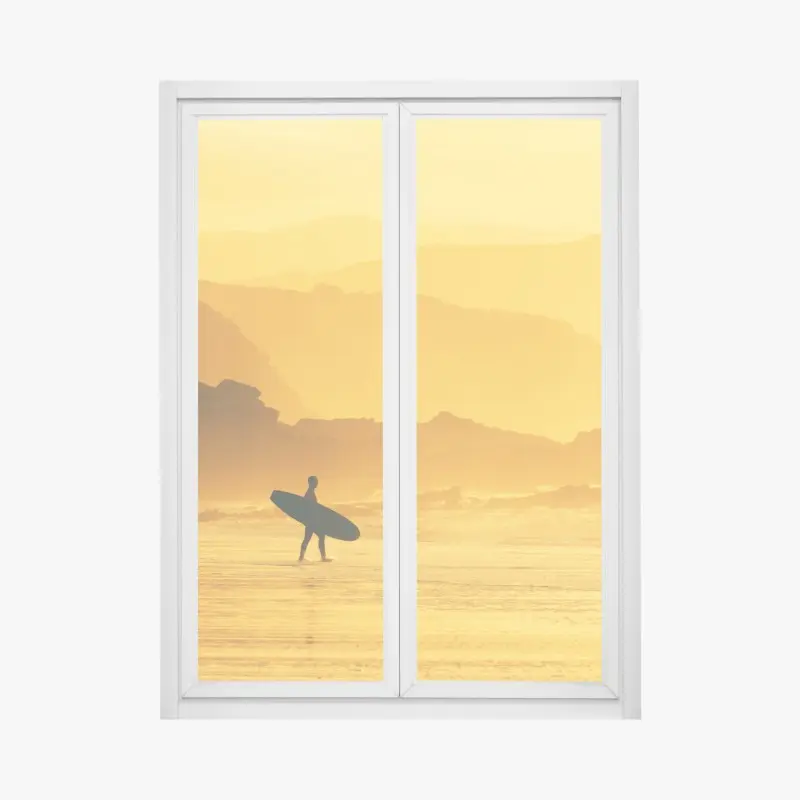 Fensteraufkleber surfer im goldenen sonnenuntergang