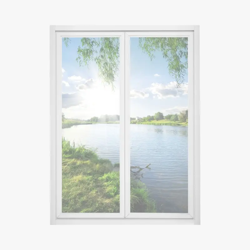 Fensteraufkleber sonnenbeschienenes flussufer mit üppigem grün