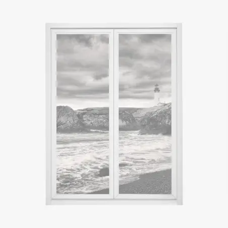 Fensteraufkleber leuchtturm Yaquina Bay an stürmischer küste – Wallnifity®