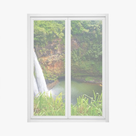 Fensteraufkleber doppelter wasserfall im üppig grünen wald – Wallnifity®