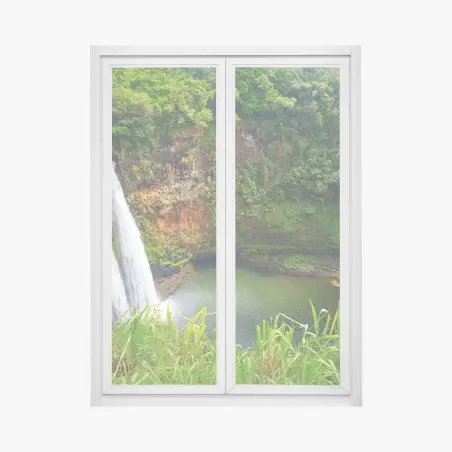 Fensteraufkleber doppelter wasserfall im üppig grünen wald – Wallnifity®