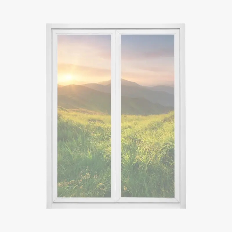 Fensteraufkleber sonnenaufgang über dem smaragdgrünen bergtal