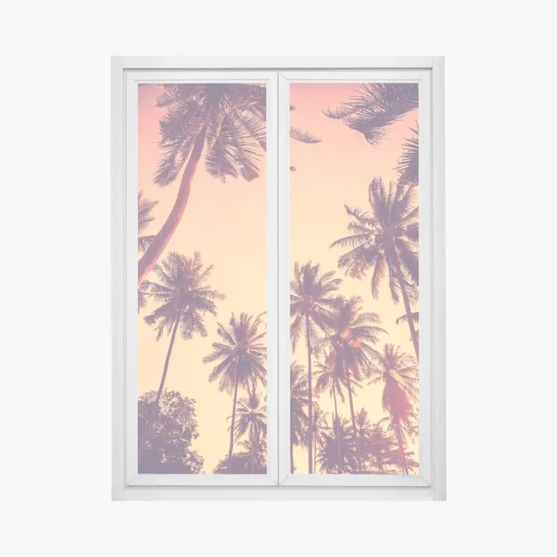Fensteraufkleber vintage tropischer sonnenuntergang mit palmen