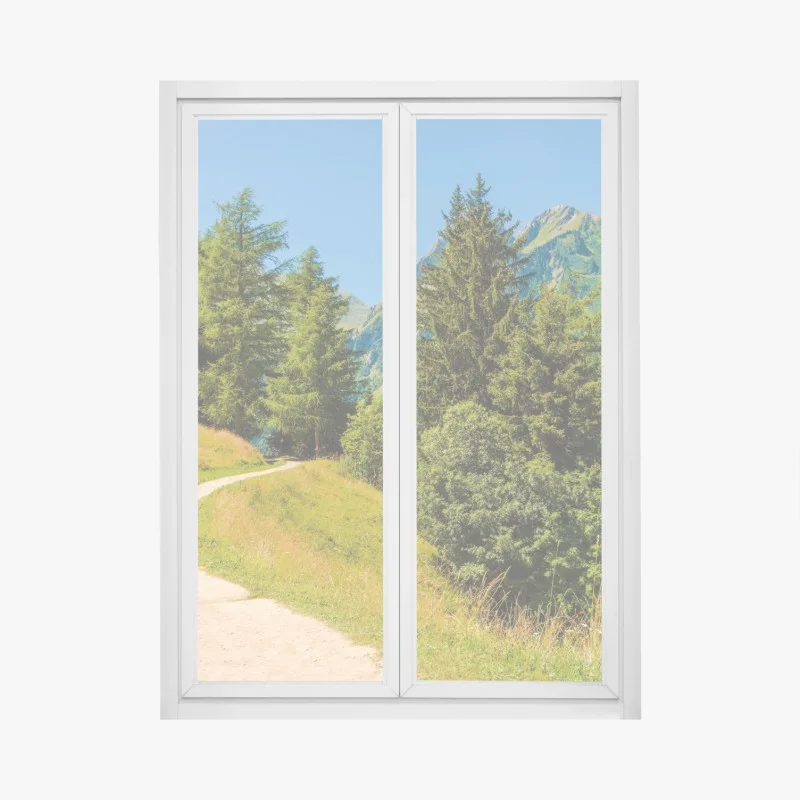 Fensteraufkleber bergweg in den Schweizer Alpen im Sommer