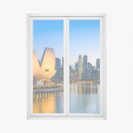 Fensteraufkleber Singapur skyline bei dämmerung – Wallnifity®