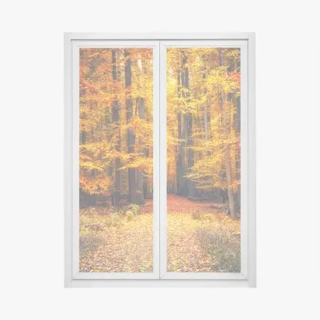 Fensteraufkleber herbstlicher waldpfad mit goldenen blättern – Wallnifity®