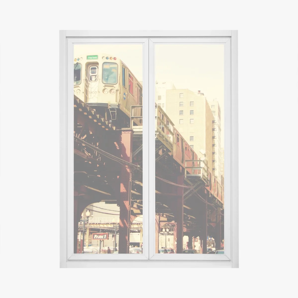 Fensteraufkleber retro hochbahn über der stadtstraße – Wallnifity® Fensteraufkleber retro hochbahn über der stadtstraße – Wallnifity®